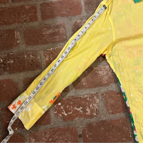 Seaplane Yellow Floral Soft playful, asymmetric Button-Up Long Sleeve Shirt XL - Picture 7 of 16